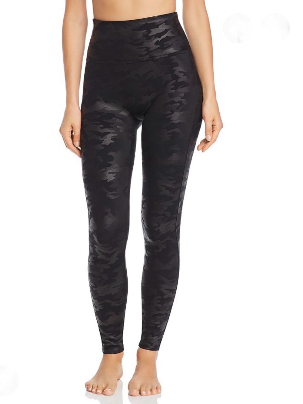 Spanx Faux Leather Matte High-Rise Black Camo Leggings - Women